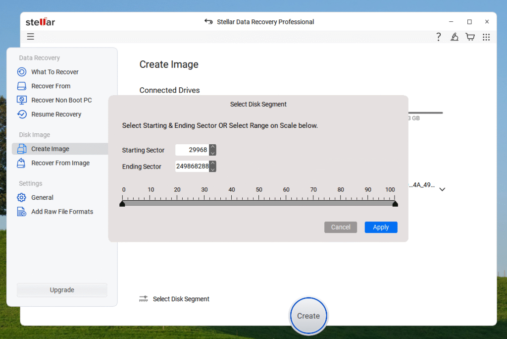 disk segment in disk imaging feature
