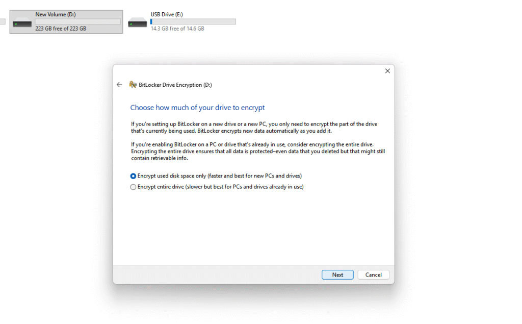 preparing bitlocker drive