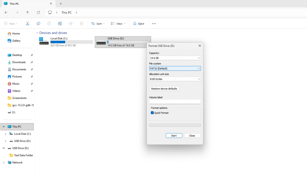 formatting the flash drive