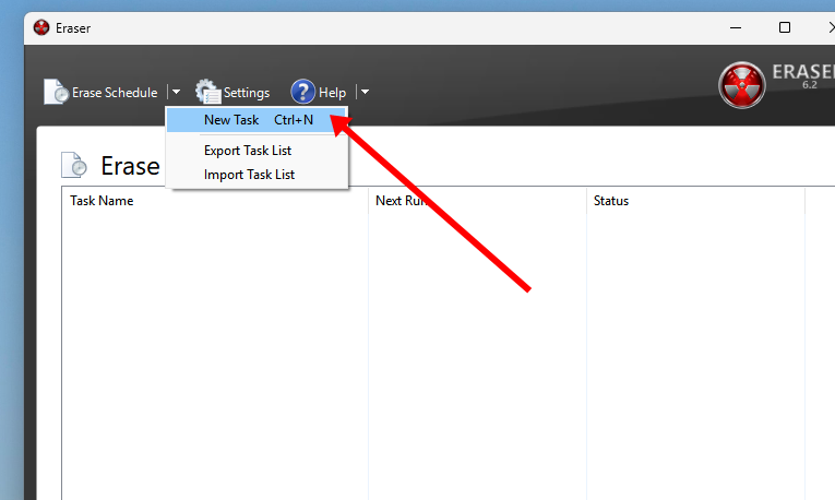 Click New Task in Eraser software