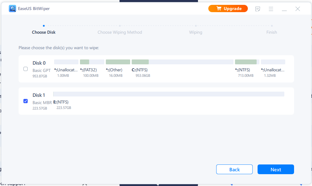 Choose the drive to erase