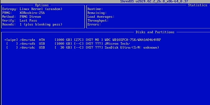 choose the drive to erase