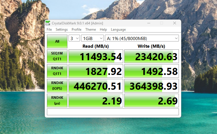 CrystalDisk Mark peak benchmark scores