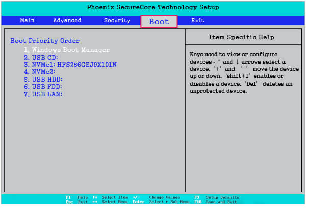 bios setup boot options