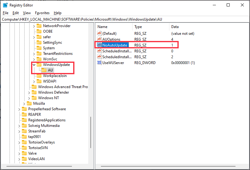 registry noautoupdate