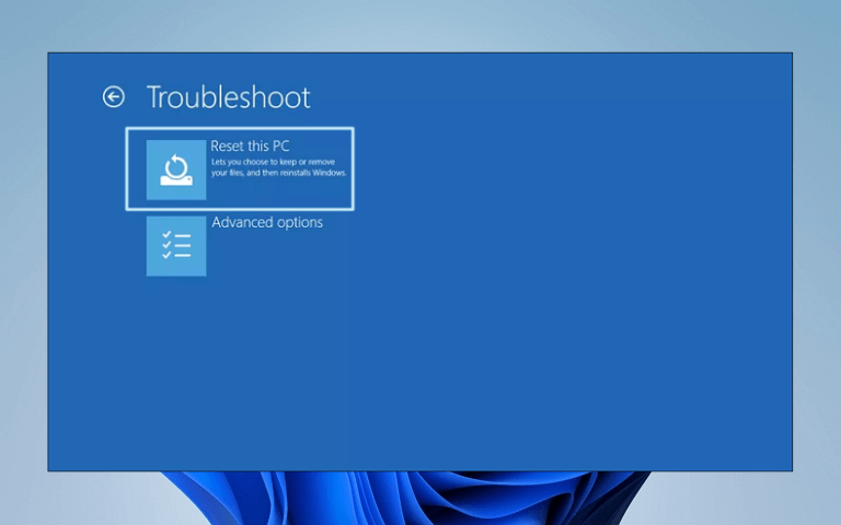 reset windows 11 from bios