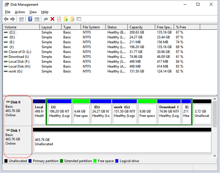 check total hard drive size disk management