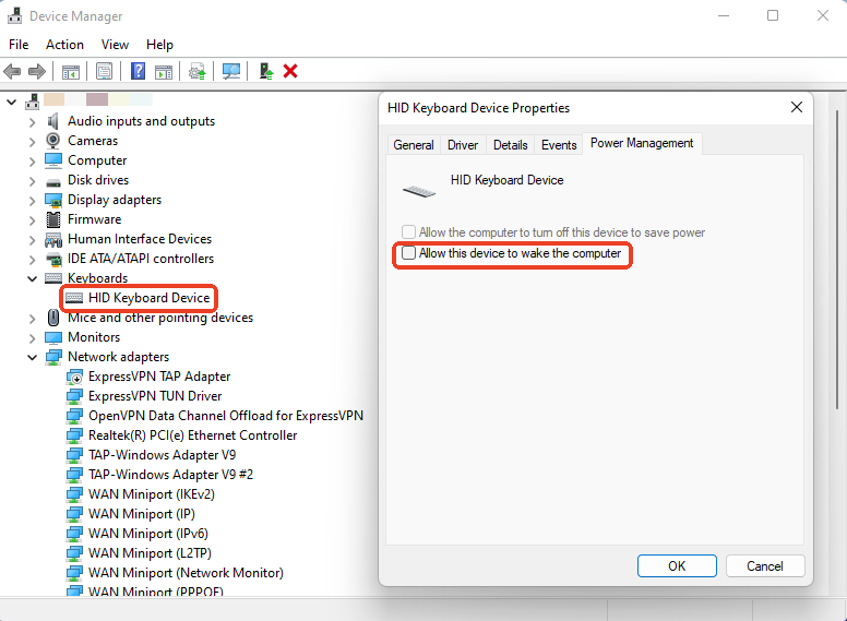 disable device wake up computer