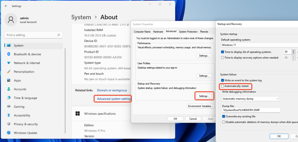 turn off automatically restart