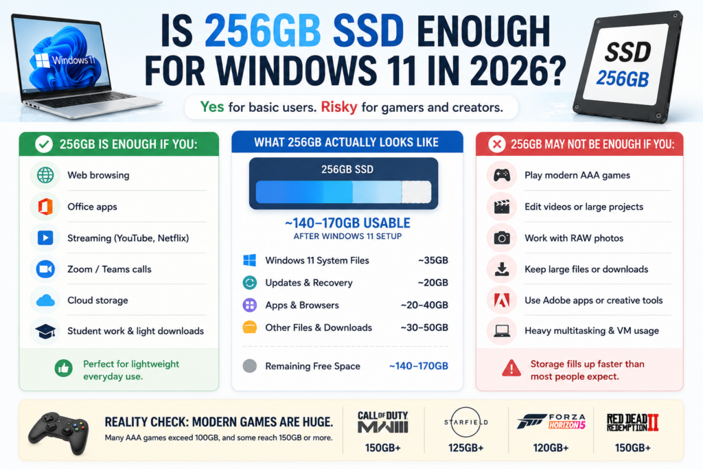 is 256 gb enough for windows 11